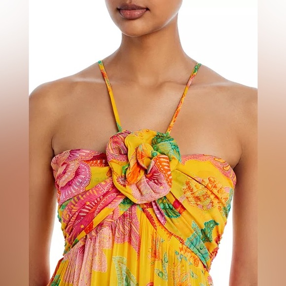 FARM Rio Macaw Bloom Gold and Pink Ruffled Tiered Maxi Dress Size M - Picture 14 of 16